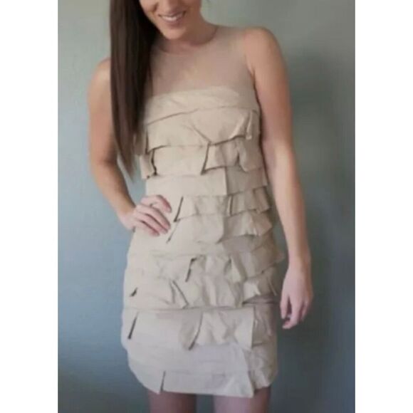 NWT  Robert Rodriguez Mesh Paneled Taffeta Ruffle Tiered Dress Women's 2 - Picture 2 of 11